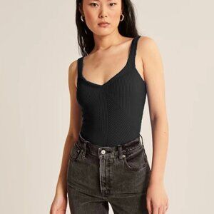 Abercrombie & Fitch Black V-Neck Bodysuit • Size M • Snap Bottom